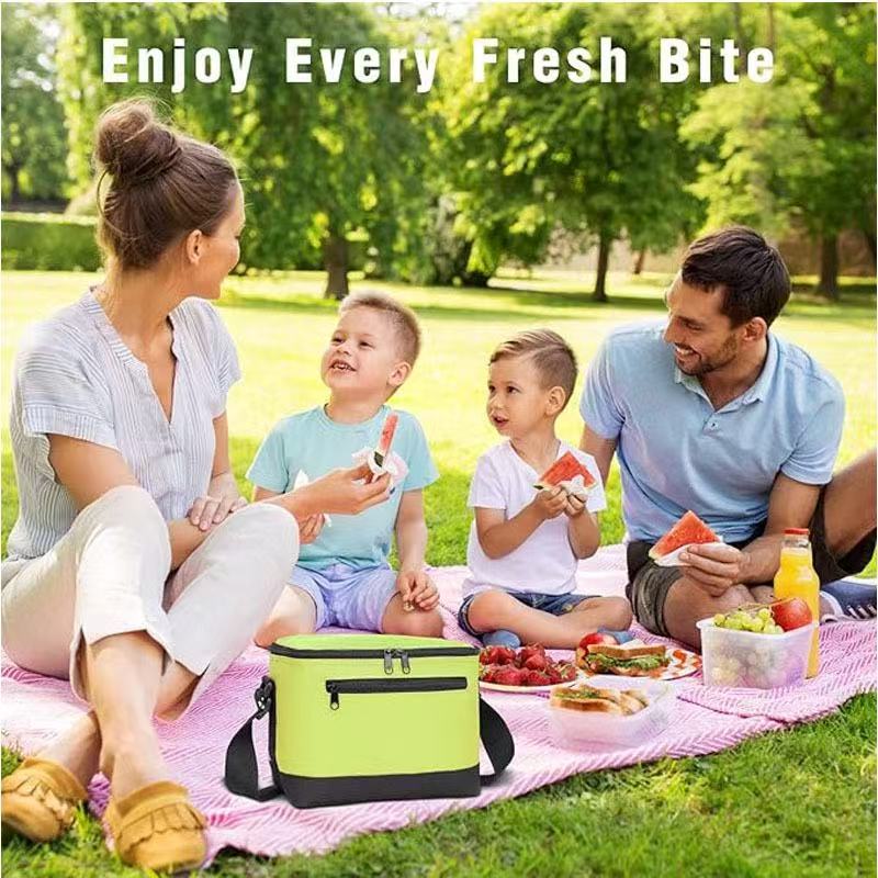 Large insulated cooler bag with zipper closure and shoulder strap, perfect for picnics, grocery shopping, and outdoor activities